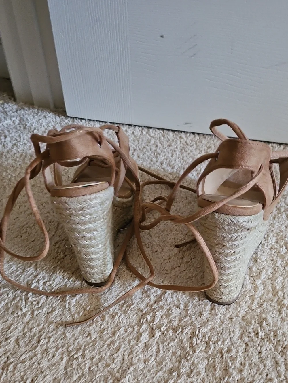 Light Brown Taupe Strappy Wedge Heels